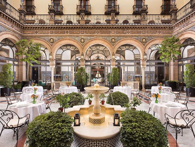 Patio with tables set